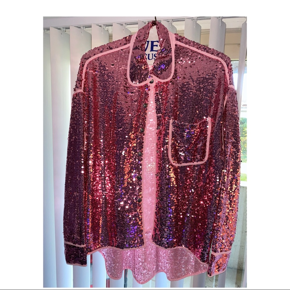 Pink Sequins Button Up Top
